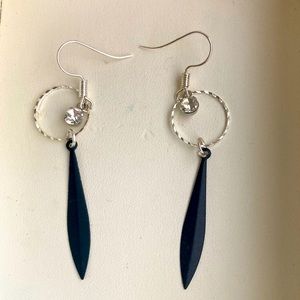 Silver Crystal Stick Pendant Dangle Earrings